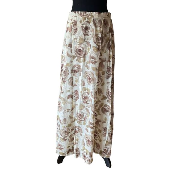 AUSTIN REED Cream Brown Flower Pattern Maxi Skirt Size 10 - Picture 1 of 8